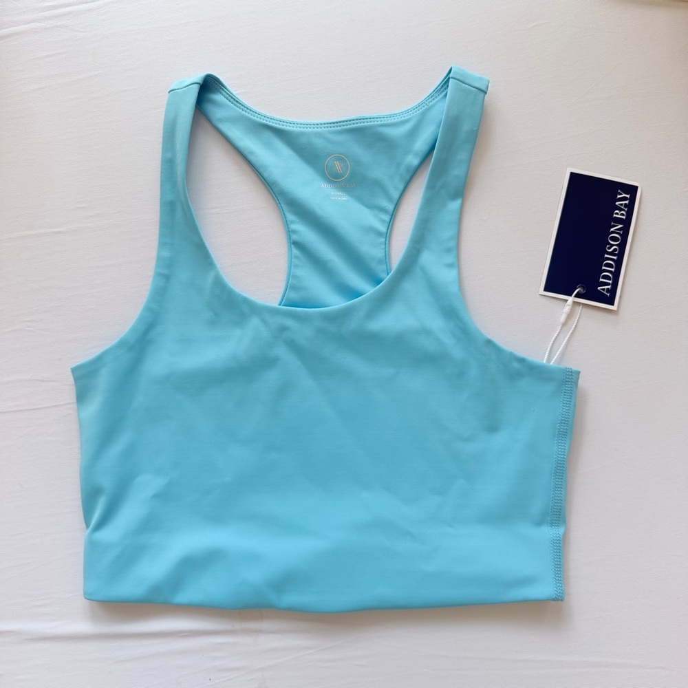 ADDISON BAY Preppy Tenniscore Yoga Aqua Blue Racer‎ Back Sports Bra XS New! $98